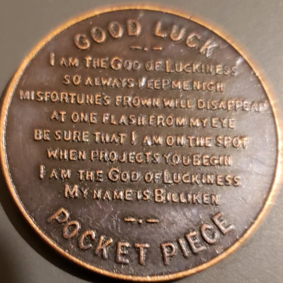 Vintage 1908 BILLIKEN Lucky Coin Token Pocket Piece Good Luck - Picture 2 of 2